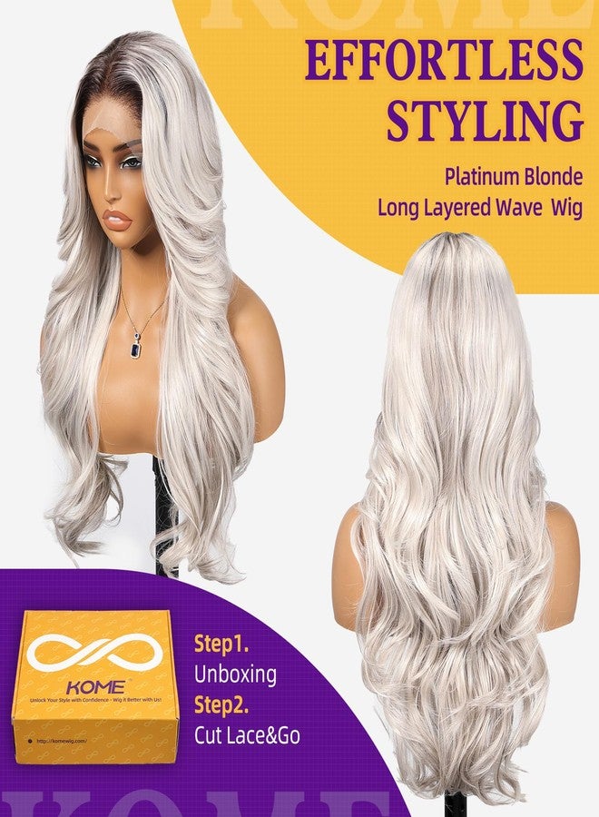 KOME Platinum Blonde Synthetic Lace Front Wig,13x4 HD Lace Layered Wave Glueless Wigs for Women Daily Use 26IN - Image 3